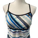 Nike  Swoosh Logo Blue Striped Tankini Racerback Swim Athletic Top Sz 12 Photo 2