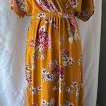 love, Fire Yellow and Pink Floral Wrap Maxi Dress Orange Size L Photo 0