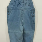 Christopher & Banks Christopher Banks Overalls Large Denim Cottage Core Embroider Bib Floral Prairie Photo 0