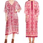 Johnny Was  Cardinal Printed Scallop Hem‎ Floral Print Midi Dress in Pink Size L Photo 1