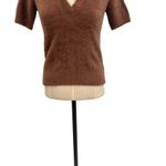Anthropologie Moth Polo Sweater Short Sleeve Chenille Brown Tan Size XS Photo 3