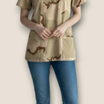 Women's Size Large Camouflage Medical Scrub Top Nurse Healthcare Thick Brown Photo 0