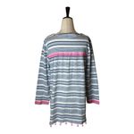 Vineyard Vines  Cover Up Women Large Blue White Stripe Cotton Tassels Tunic Beach Photo 1