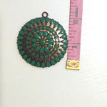 Gold Tone Faux Jade Turquoise Pendant 2" No Chain Green Photo 4
