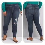 Lane Bryant  Pull On Distressed Jeggings Dark Wash Plus Size 26 Petite Photo 1
