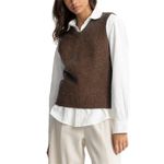 Faherty  Jackson Brown Sweater Vest Organic‎ Cotton Womens Large Mocha Academia Photo 4