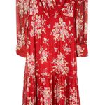 Rixo Elsie Chiffon Midi Dress in Red Bouquet Floral Merlot Size XS Photo 0