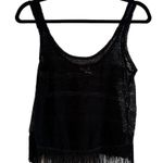 Kirra Black Semi Sheer Lacey Romantic Goth Lacey Fringe Tank Top Size XS Photo 3
