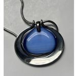 Lia Sophia Bayside Necklace Silver Blue Fiber Optic Stone Pendant Snake Chain Photo 4