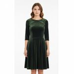 Unique Vintage  Elegant olive Green Velvet Dress Photo 2