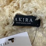 Akira Beige Shaggy Fringe Lace Ribbon Mock
Neck Long Sleeve Crop Top Size L Photo 7