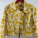 J.Crew Yellow White Retro Crop Blazer Jacket Tapestry Large Print Women’s 4 Photo 0