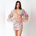 Anthropologie Groovy cutout mini dress long sleeve balloon o-ring bamboo go go satin go out Photo 1