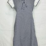 ZARA Dress Size M Blue White Gingham Check Shift Short-Sleeve Tie Back Photo 0