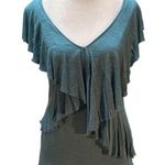 Kenar Aqua Short Sleeve V-Neck Ruffle Overlay Blouse Size Medium Photo 0