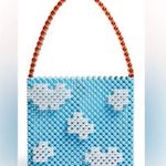 Susan Alexandra Blue Skies Mini Bag Beaded Baby Blue & White Rainbow Strap Photo 0