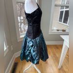 Vintage 80’s Black Teal Satin One Shoulder Prom Dress Sz Small Blue Photo 1