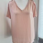 Current Air Feminine Sz Large Pleated Romantic Blouse in Soft Blush Pink Minimal Photo 0
