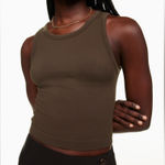 Aritzia Sunday Best Rib Seamless Crew Tank in Brown Photo 0