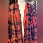 Lucky Brand Sweater Womens orange Plaid Cardigan Long Sleeve Wool Blend XL Photo 0