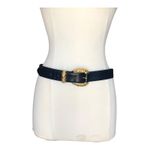 Cipriani Belt Glazed Cowhide On PVC Lining Black Gold Tone Buckle Size Large Photo 12