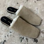 Proenza Schouler  Shearling Trim Suede Flat Mules Size 38 - Light Beige Brand New Photo 0