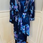 Vintage California Dynasty Satin Pajamas & Robe Floral Lingerie Set Medium Blue Photo 1