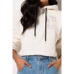 Champion  Cream Faux Fur Varsity C Cropped Soft Pullover Hoodie Size Large Photo 3