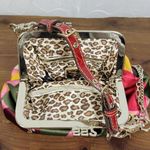 Guess Satin Handbag Small Purple Pink Floral Spell Out Alligator Leopard Chain Photo 1