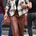 Tibi Dylan Plaid Cream Cropped Jacket Blazer in Ivory Camel Size 12 Photo 0