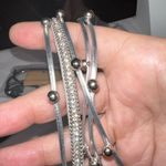 Multistrand Faux Leather Grey Cord Necklace Silver‎ Tone Layered Rhinestone Silver Photo 5