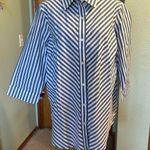 Blair  NWOT blue and white striped 3/4 sleeve button up cotton blend size L Photo 0