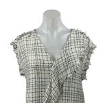 ZARA White Black Plaid Short Sleeve Frayed Ruffle Tweed Mini Shift Dress Size S Photo 2
