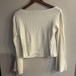 Blush Noir  Women's White Waffle Knit Wide Neck Lace Up Long Sleeve Top Size S Photo 1