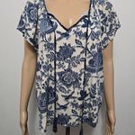 Liverpool Navy Botanical Tie-Front Blouse Size Medium Photo 1