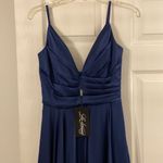 La Femme  Navy Blue Striped Long Prom Dress size 4 brand new with tag Photo 2