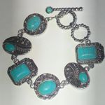 Turquoise Color and Silver Tone Boho Western Bracelet Blue Photo 0