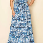 The Sang NWT Boutique Blue & White Tropical Floral Tiered Maxi Dress Large Long Photo 0