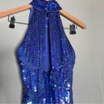Vintage 90s Iridescent Blue Sequin Open Back Slit Dress by Robert Anthony Size 6 Photo 3