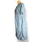 90s Denim Midi Dress USA Made Button Front Short Sleeve Empire Waist Jean Dress Blue Size M Photo 4