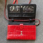 Brighton 90's Vintage Red Leather Embossed Wallet Purse Crossbody Strap Pockets Photo 5