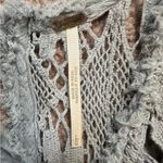 Free People  Large  Gauze Lace Crochet Tie Back Crop Top Gray High Neck Photo 6