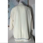 Jella Couture Beige Semi Sheer Fringe Trim Open Kimono Cardigan Size Large Photo 3