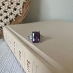 Large Purple Emerald Cut Stone Silver Ring “Violette” China Amethyst Art Deco Jewelry Photo 8