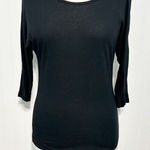 Vince Scoop Neck Long Sleeve Tee Shirt Top Blouse Leather Detail Black Size XS Photo 0
