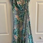 Adelyn Rae  Womens Medium Leopard Palm Midi Dress V Neck Euro Travel Glam Photo 0
