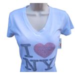 NWT I Heart NY Tee, Women's Size L, Beaded, White, Short Sleeve, V Photo 10