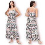 Loft Paradise Tiered Maxi Dress Green Pink Floral Palm Leaf Linen Blend Size 4 Photo 1