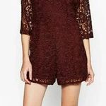 ZARA Guipure Lace Crochet Burgundy High Neck Romper Jumpsuit Medium Photo 1