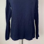 Ann Taylor  Loft Navy Blue Long Sleeves Lace Sleeves Trim Sweater Photo 2